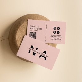Tarjeta De Visita Elegante Código QR Rosa Monograma Boho Girly
