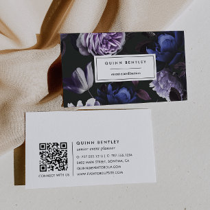 Tarjeta De Visita Elegante código QR violeta oscuro