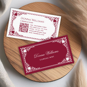 Tarjeta De Visita Elegante código QR y texto blanco con escritura vi