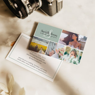 Tarjeta De Visita Elegante collage de fotógrafo de boda en verde sal