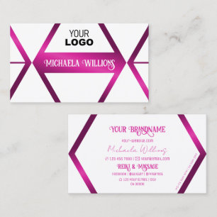 Tarjeta De Visita Elegante color blanco geométrico rosado con logoti