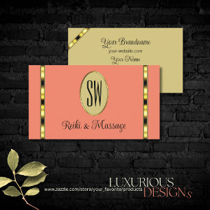 Tarjeta De Visita Elegante color coral beige con monograma profesion