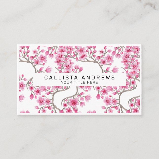 Tarjeta De Visita Elegante color de agua floral de cerezo rosa (Anverso)