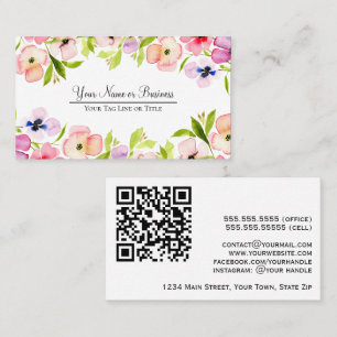 Tarjeta De Visita Elegante color de agua Pansies código QR femenino