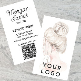 Tarjeta De Visita Elegante color de agua pelo estilista Código QR ve