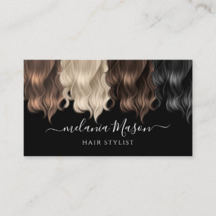 Tarjeta De Visita Elegante color de pelo estilista negro Minimalista