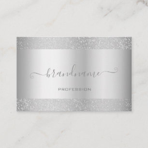 Tarjeta De Visita Elegante color plateado con borde plateado Bonito