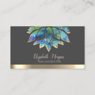 Tarjeta De Visita Elegante Colorido Chic Lotus Dorado Rayado Yoga