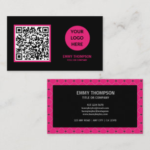 Tarjeta De Visita Elegante Compañía de Código QR Magenta Rosa Calien