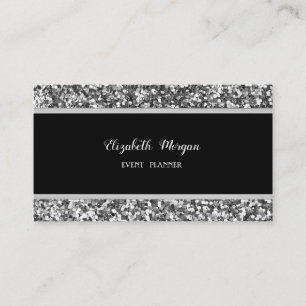 Tarjeta De Visita Elegante con Estilo, Brillo Negro, Plateado