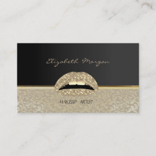 Tarjeta De Visita Elegante Con estilo Chic, Damasco, Negro, Labios