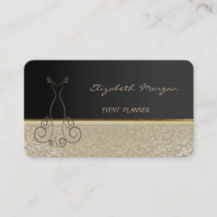 Tarjeta De Visita Elegante Con estilo Chic, Damasco, Negro, Vestido