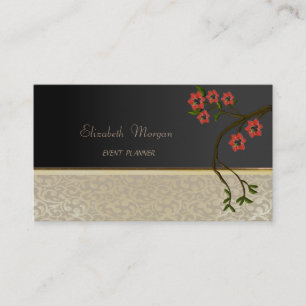 Tarjeta De Visita Elegante Con estilo Chic,Damasko,Negro,Cerezo