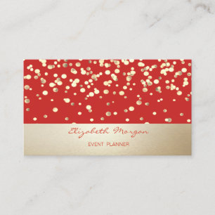 Tarjeta De Visita Elegante, con Estilo, Moderno, Confeti Dorado, Roj