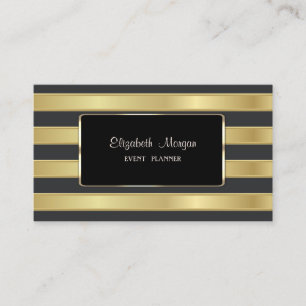 Tarjeta De Visita Elegante con estilo, rayas doradas, marco negro