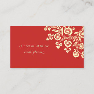 Tarjeta De Visita Elegante con Estilo, Rojo, Encaje