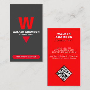 Tarjeta De Visita Elegante con monograma (Código QR) Rojo y negro ma