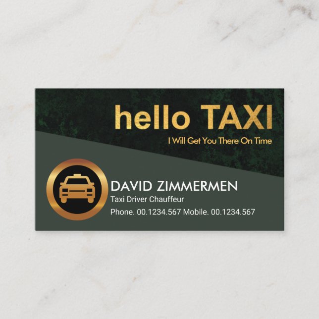 Tarjeta De Visita Elegante Conductor de Taxi Grunge Verde "Hello Tax (Anverso)