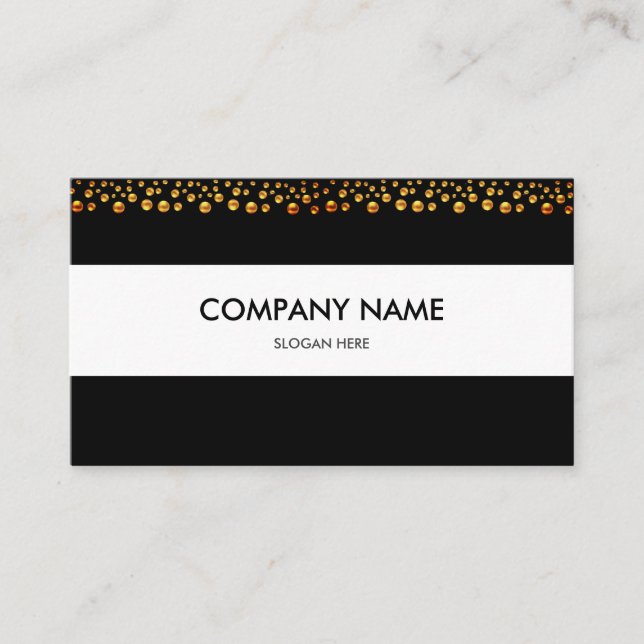 Tarjeta De Visita Elegante Confetti de oro en blanco y negro (Anverso)