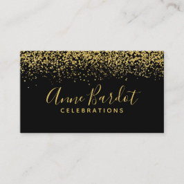 Tarjeta De Visita Elegante Confetti Gold y profesional negro