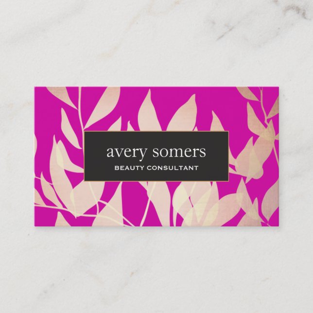Tarjeta De Visita Elegante Consultor de Belleza de Oro Sale Magenta (Anverso)