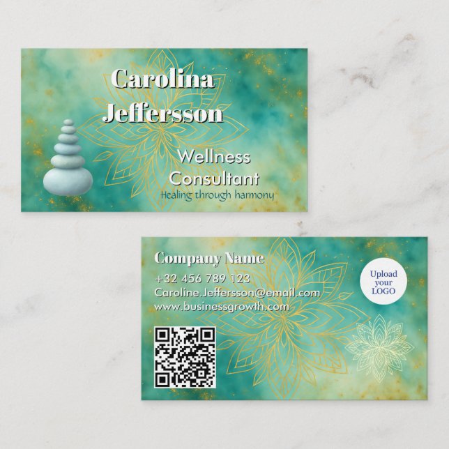 Tarjeta De Visita Elegante consultor de bienestar Zen Stones Lotus V (Anverso / Reverso)