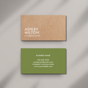 Tarjeta De Visita Elegante Consultor de Kraft con color verde oliva
