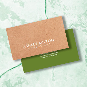 Tarjeta De Visita Elegante Consultor de Kraft con color verde oliva