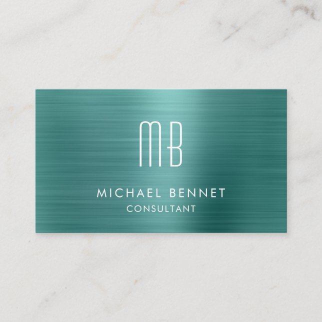 Tarjeta De Visita Elegante Consultor de Monograma Metálico Verde (Anverso)