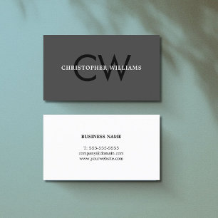 Tarjeta De Visita Elegante Consultor en Monograma Gris Blanco Negra