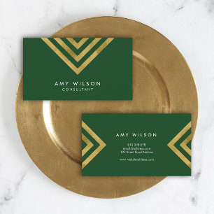 Tarjeta De Visita Elegante Consultor Geométrico de Faux Green Gold
