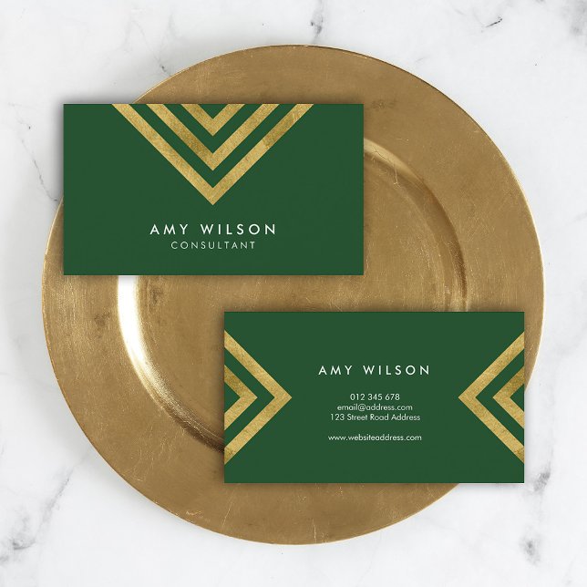 Tarjeta De Visita Elegante Consultor Geométrico de Faux Green Gold (Subido por el creador)