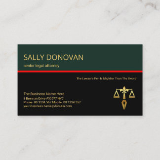 Tarjeta De Visita Elegante Consultor Legal de Línea Roja de Capa Ret