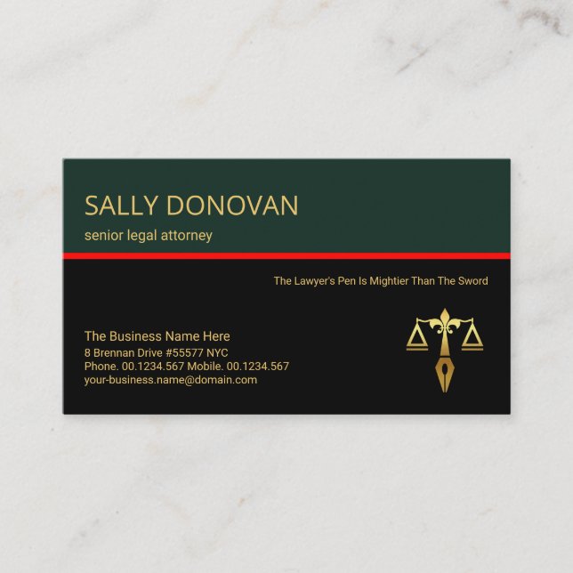 Tarjeta De Visita Elegante Consultor Legal de Línea Roja de Capa Ret (Anverso)