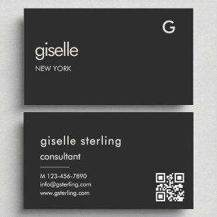 Tarjeta De Visita Elegante Consultor Negro Código QR Monograma