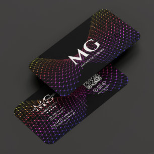 Tarjeta De Visita Elegante consultor profesional Black Purple Grid