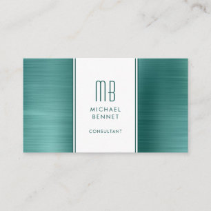 Tarjeta De Visita Elegante Consultor Verde Esmeralda Monogramado