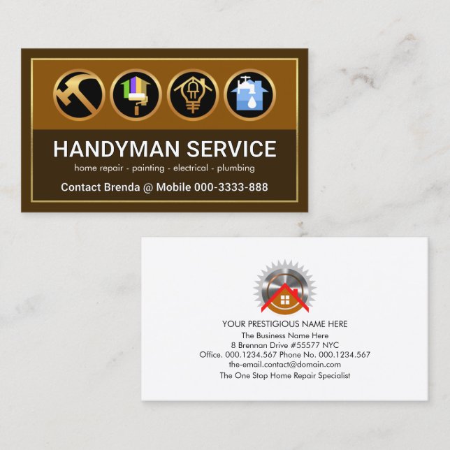 Tarjeta De Visita Elegante contratista de capas marrones de marco do (Anverso / Reverso)