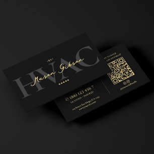 Tarjeta De Visita Elegante contratista de HVAC moderno guión negro
