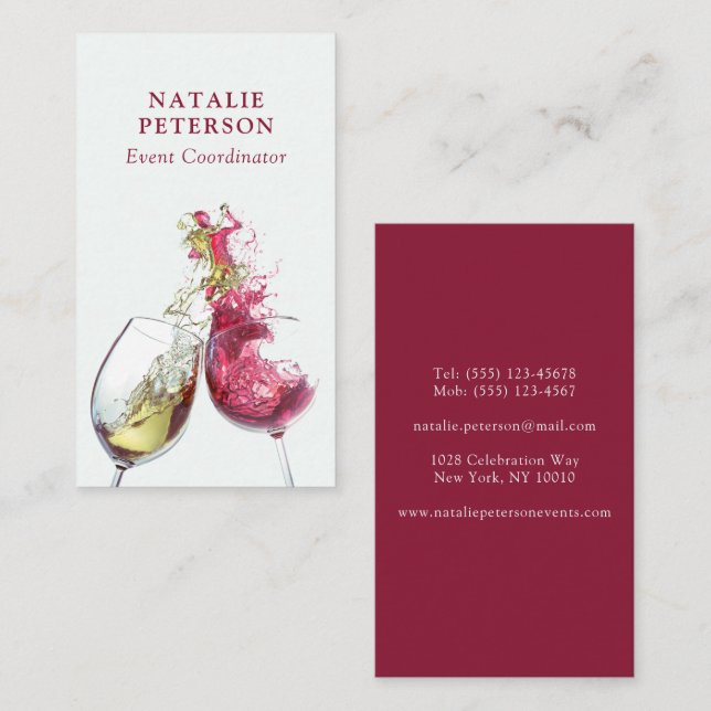 Tarjeta De Visita Elegante coordinador de eventos de danza del vino  (Anverso / Reverso)