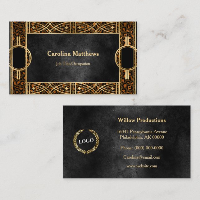 Tarjeta De Visita Elegante Copper Gold Black Art Deco (Anverso / Reverso)