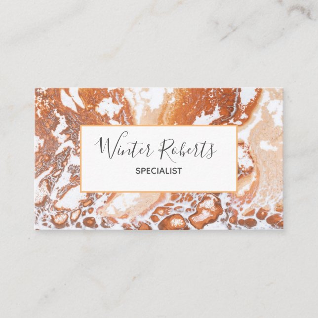 Tarjeta De Visita Elegante coral blanco cuadro de mármol profesional (Anverso)