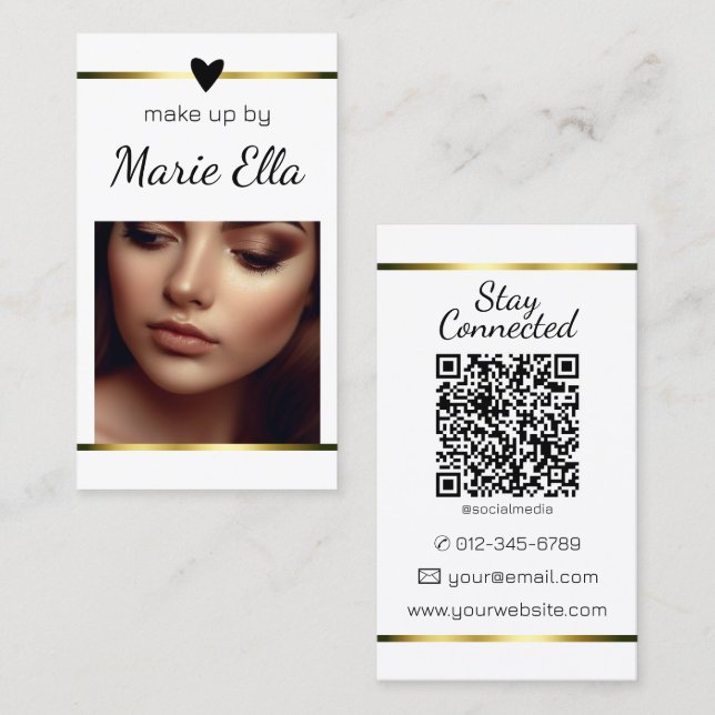 Tarjeta De Visita Elegante corazón de oro moderno con código QR y fo (Anverso / Reverso)