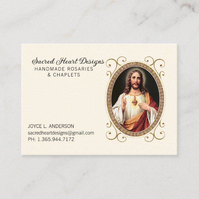 Tarjeta De Visita Elegante Corazón Sagrado Jesús Religioso (Anverso)