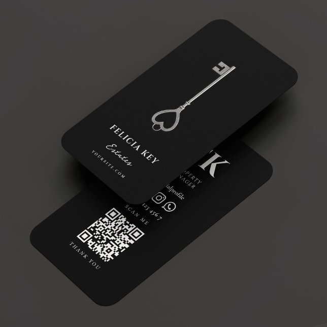 Tarjeta De Visita Elegante corredor hipotecario Realtor Black Silver (Elegant Mortgage Broker Realtor Black Silver Key Business Card
)