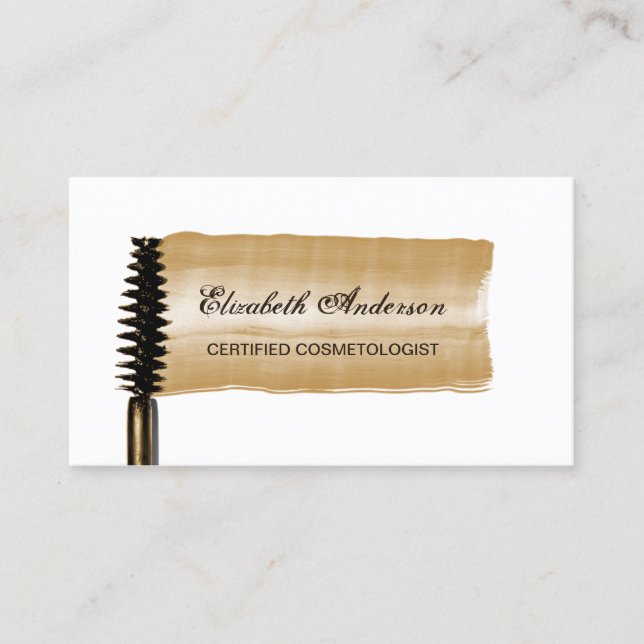 Tarjeta De Visita Elegante Cosmetólogo Elegant Gold Mascara Brush (Anverso)