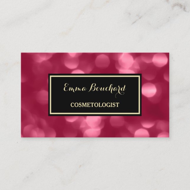 Tarjeta De Visita Elegante Cosmetólogo Glamoroso Pink Luxe Bokeh (Anverso)