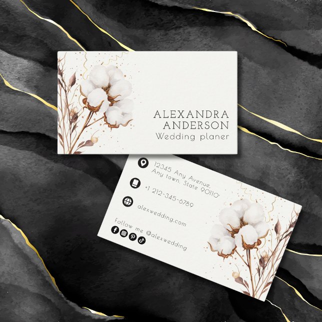 Tarjeta De Visita Elegante Cotton Pampas Grass Boho Profesional (Elegant Cotton Pampas Grass Boho Professional Business Card)