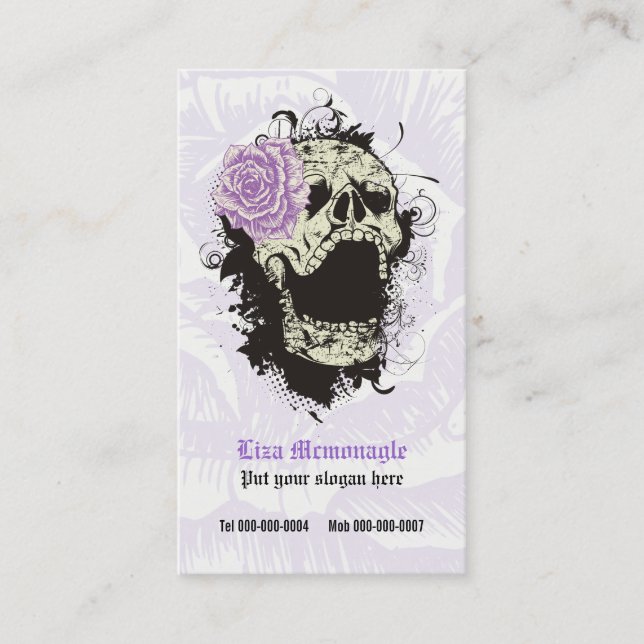 Tarjeta De Visita Elegante cráneo gótico grunge y rosa personalizado (Anverso)