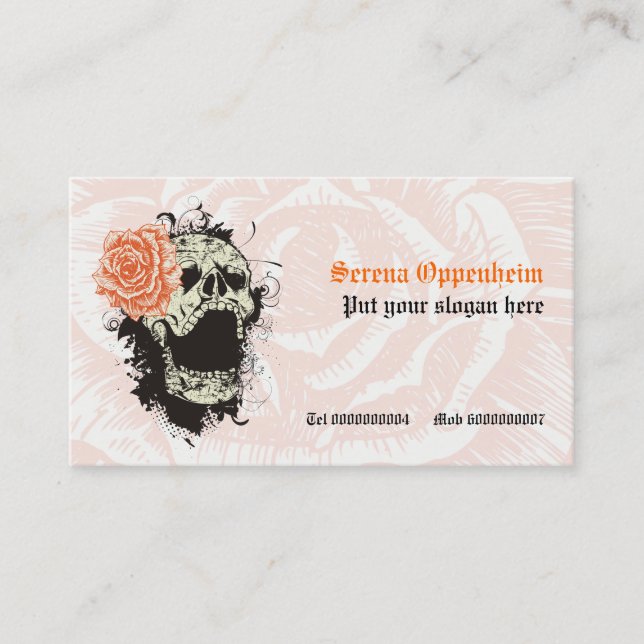 Tarjeta De Visita Elegante cráneo gótico grunge y rosa personalizado (Anverso)